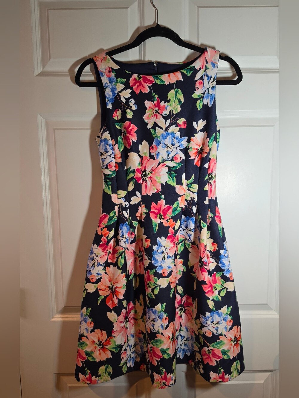 Vince Camuto Navy Floral Sleeveless Scuba Fit & Flare Dress Size 2